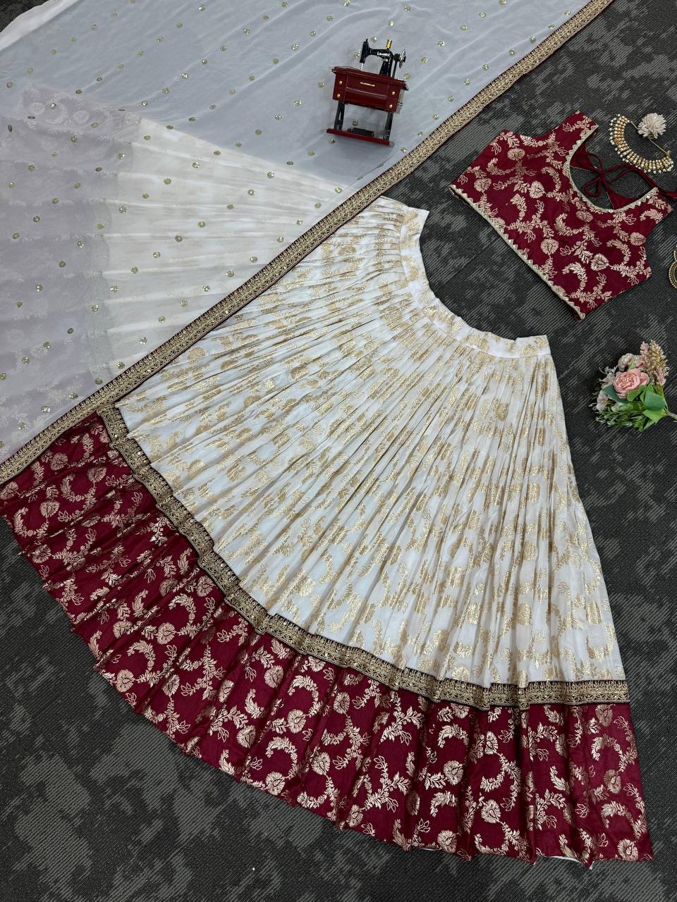 Premium Jacquard Coding Sequence Work Semi-Stitched Lehenga Choli