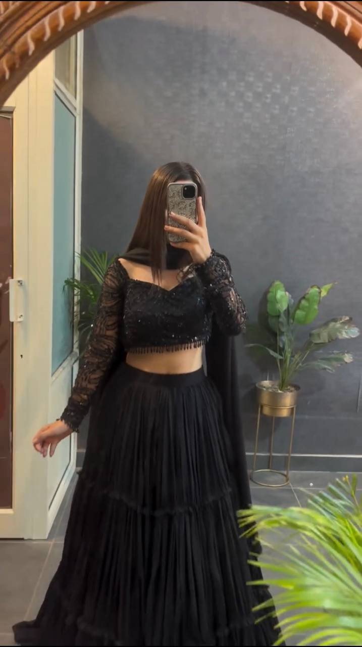 Premium Boutique Collection Ruffle Lehenga with Sequence Net Choli