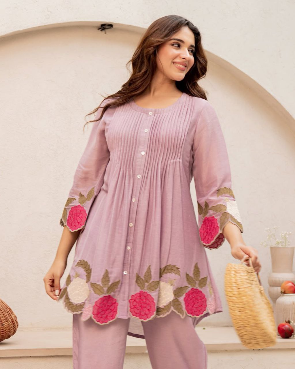 Premium Mul Chanderi Embroidered Co-ord Set with Cutwork Design