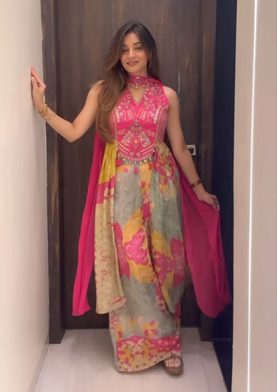 Elegant Hand-Worked Chinon Kurti Set for Weddings and Celebrations