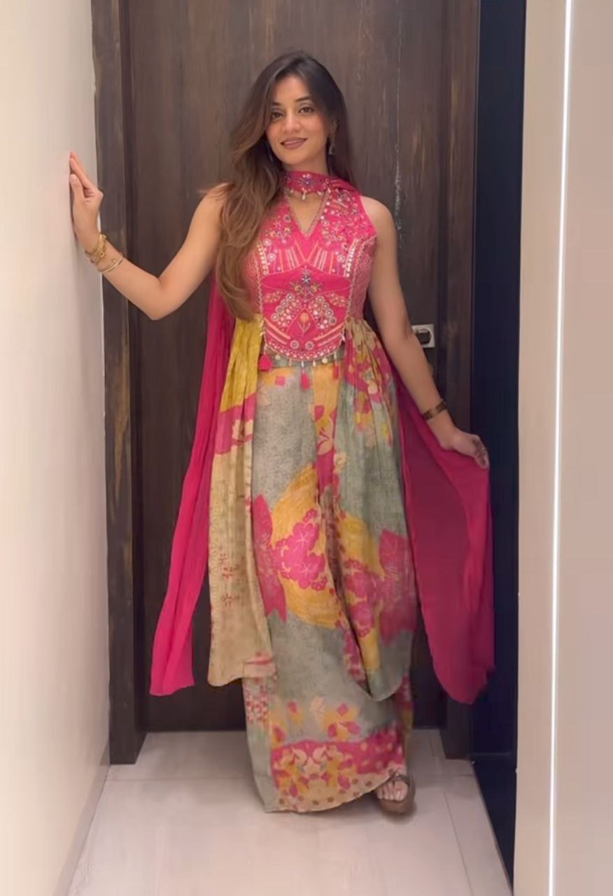 Elegant Hand-Worked Chinon Kurti Set for Weddings and Celebrations