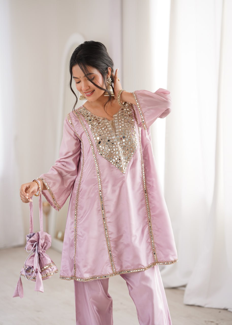 Modern Ethnic V-Neck Kurti Set with Adjustable Pant and Traditional Batwa