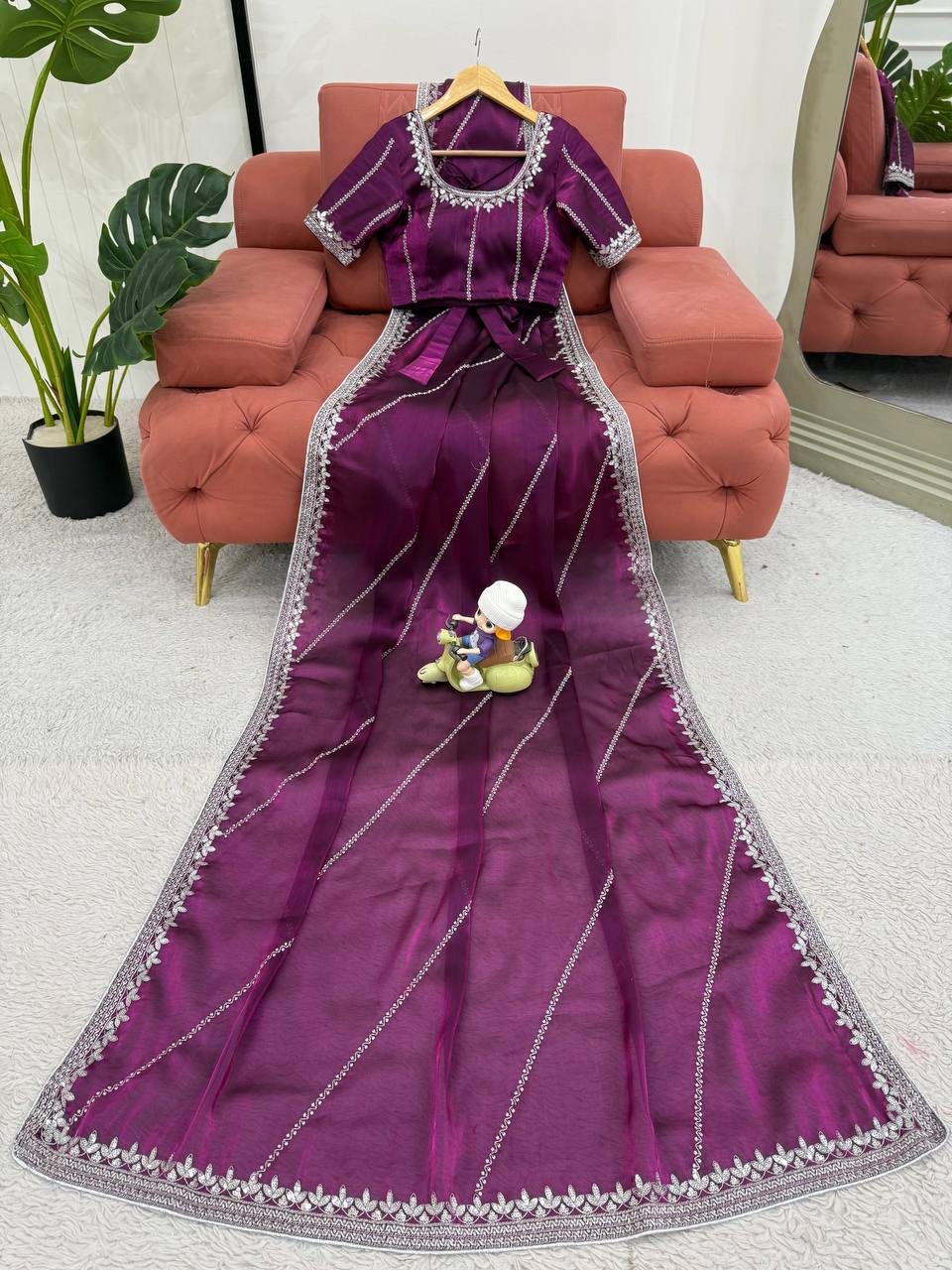 Elegant Thread Work JMC Silk Saree with Matching Embroidered Blouse