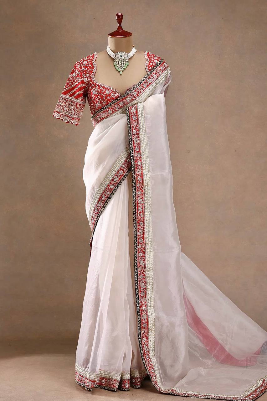 Traditional Tibby Silk Saree with Unstitched Mono Banglori Blouse