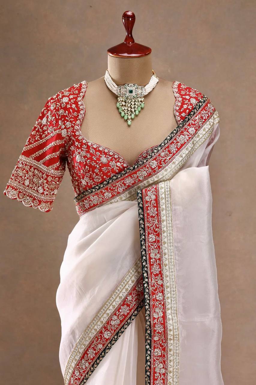 Traditional Tibby Silk Saree with Unstitched Mono Banglori Blouse