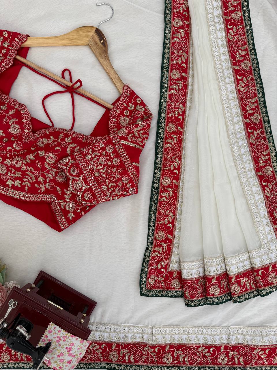Traditional Tibby Silk Saree with Unstitched Mono Banglori Blouse
