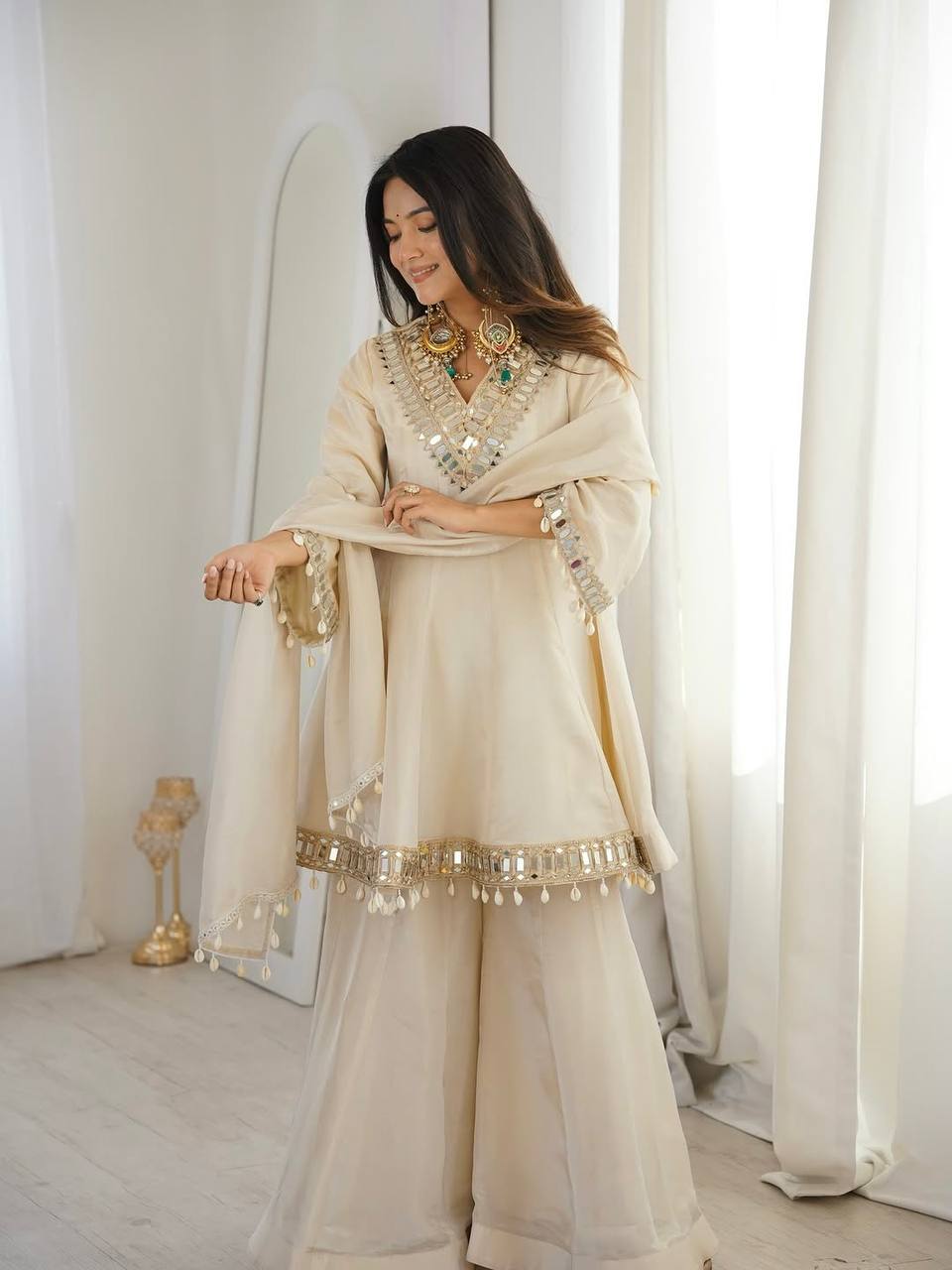 Premium Quality Fully Stitched Organza Sharara Plazzo Set