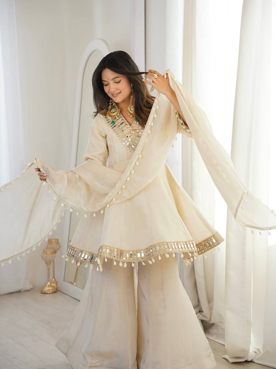 Premium Quality Fully Stitched Organza Sharara Plazzo Set