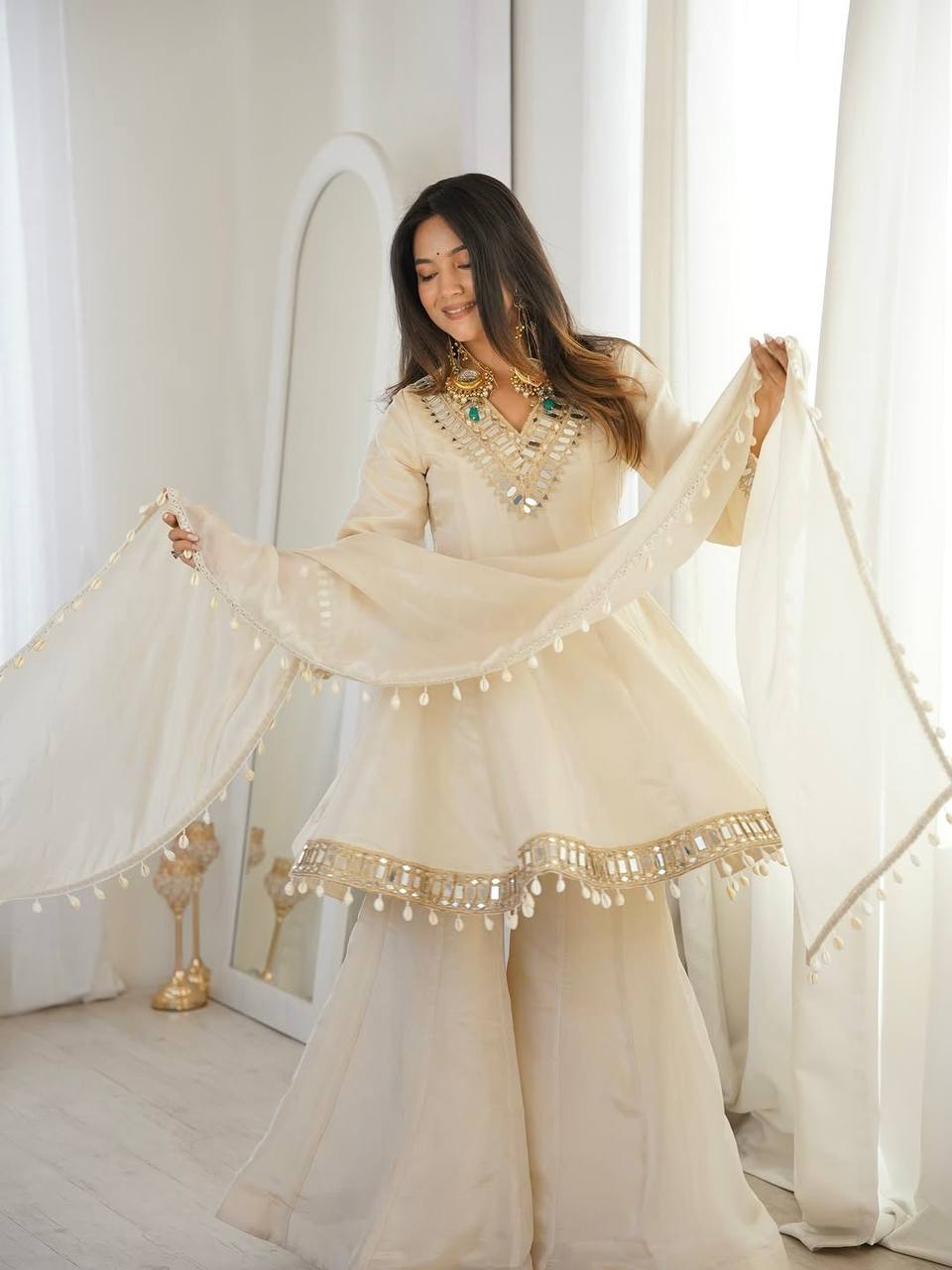 Premium Quality Fully Stitched Organza Sharara Plazzo Set