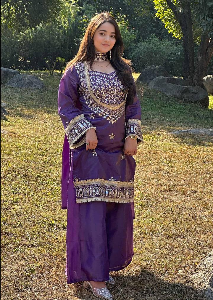 Premium Fendy Silk Mirror Work Top Sharara Set – Ready to Wear