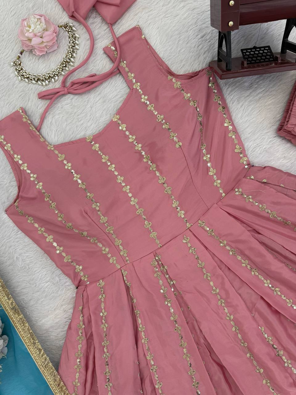 Premium Chinon Silk Anarkali Suit with Digital Print Tabby Organza Dupatta