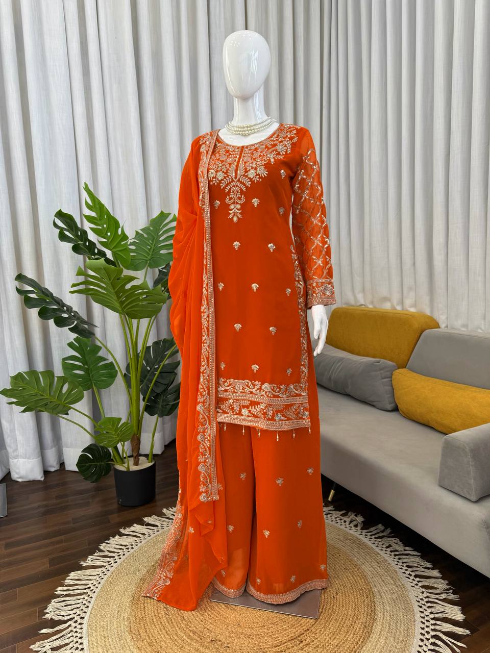 Boutique Style Thread Work Plazzo Set for Weddings