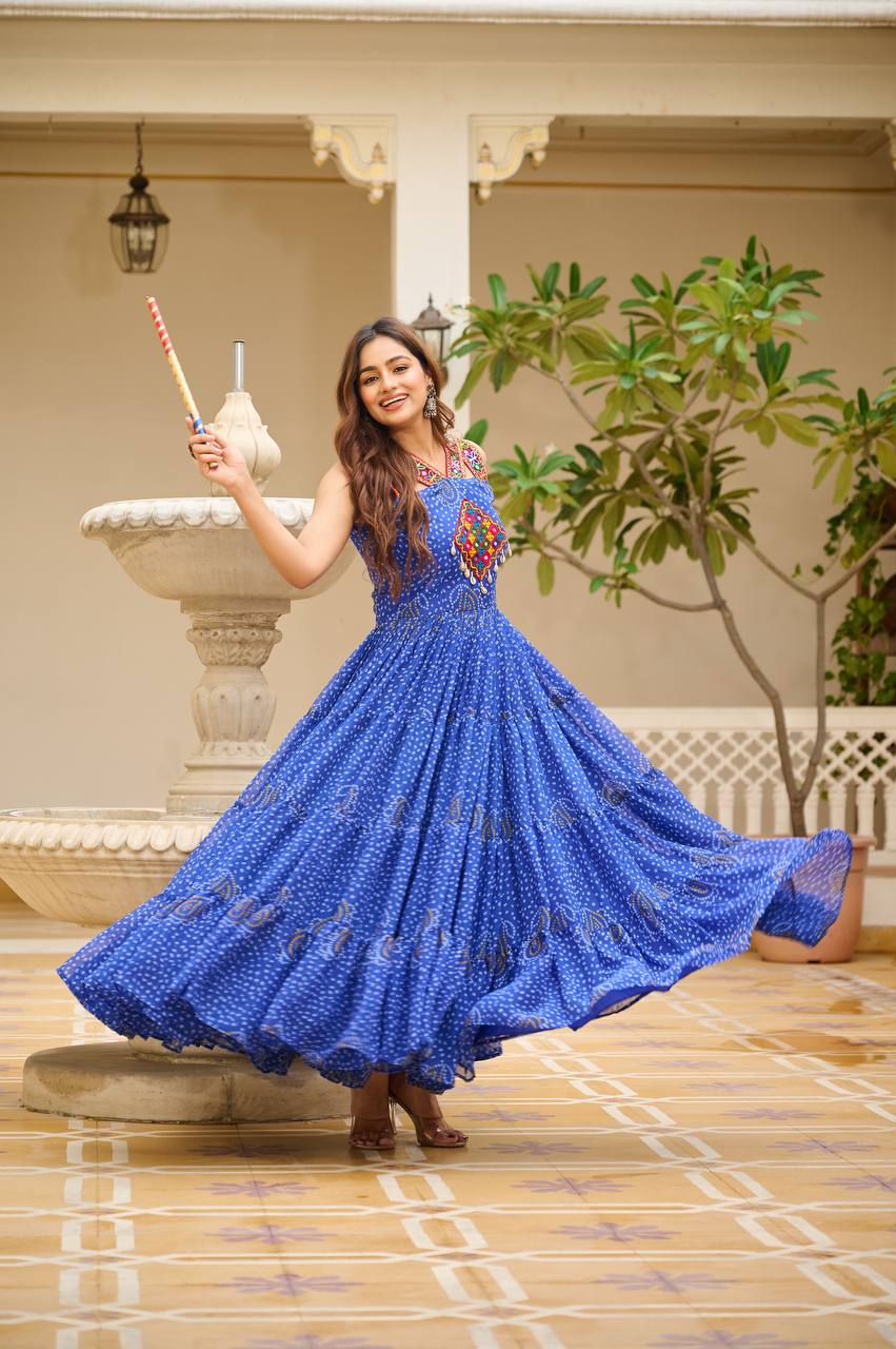 Bandhani Real Mirror Handcrafted Work Gown