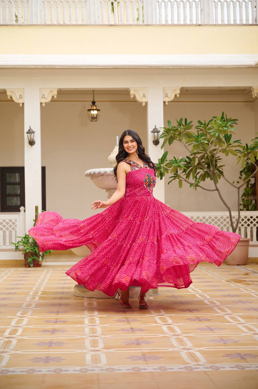 Bandhani Real Mirror Handcrafted Work Gown