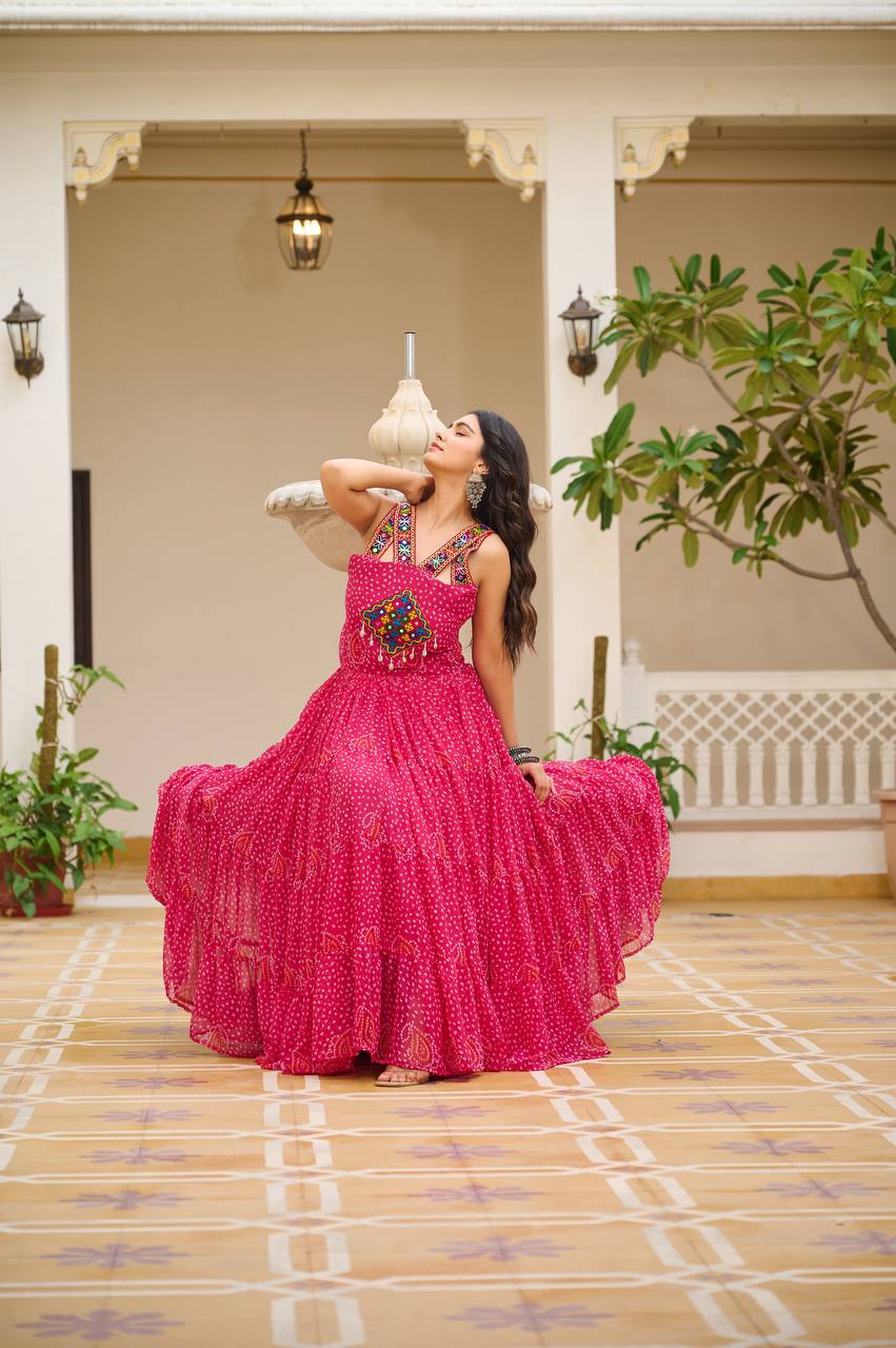 Bandhani Real Mirror Handcrafted Work Gown