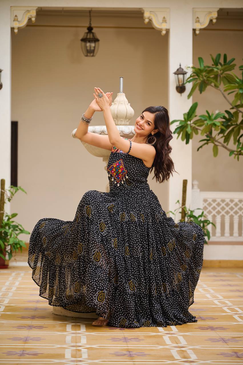 Bandhani Real Mirror Handcrafted Work Gown
