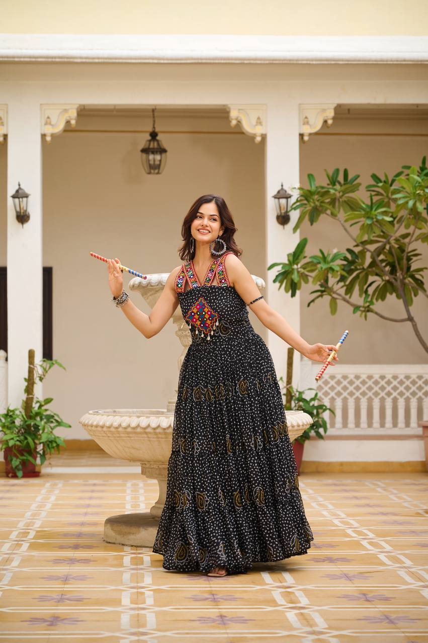 Bandhani Real Mirror Handcrafted Work Gown