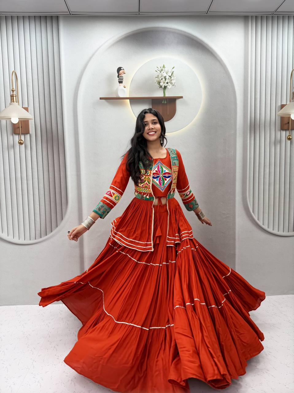 Navratri Special 9-Meter Flair Pure Cotton Gamthi Work Lehenga Choli