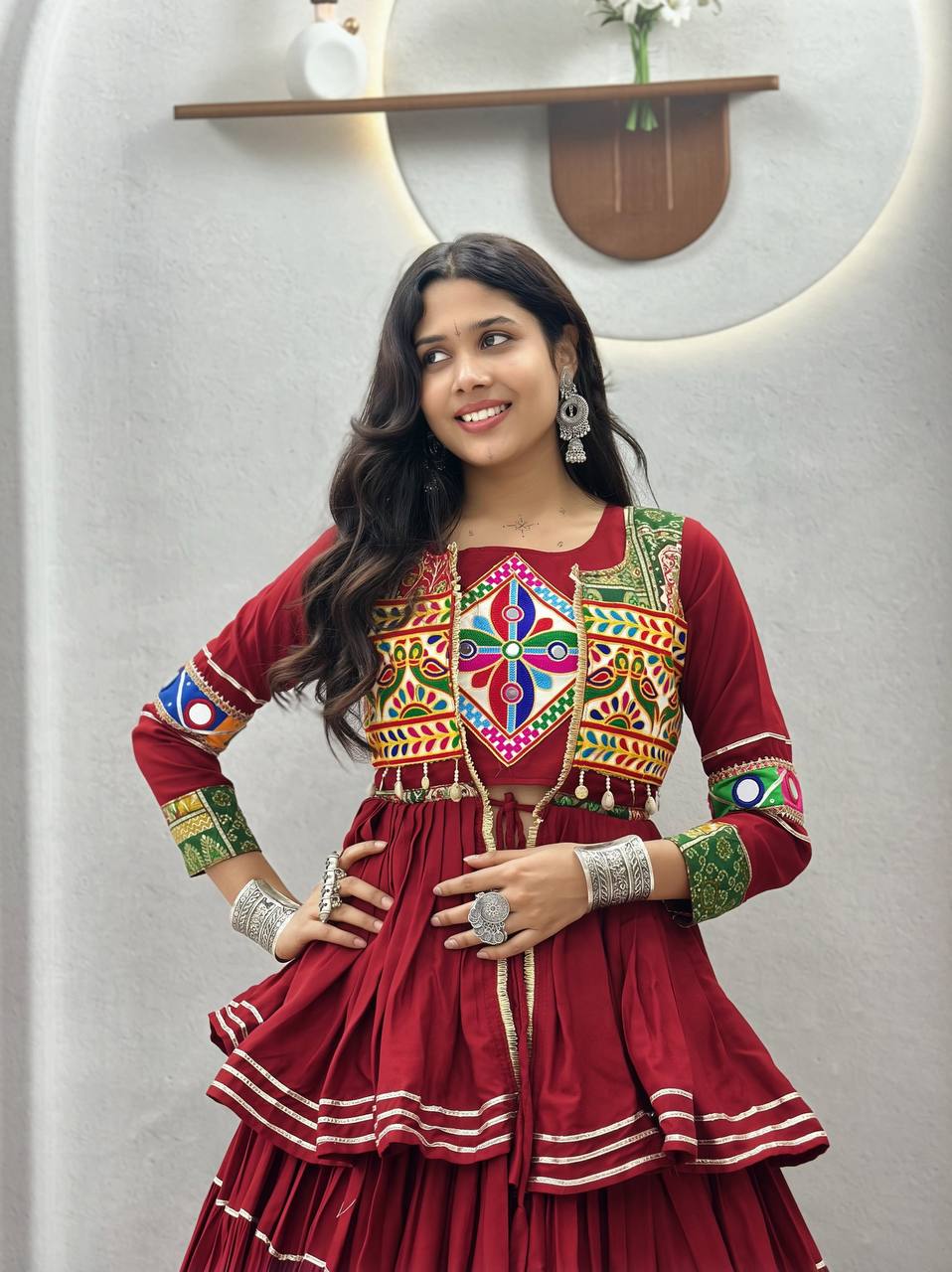 Navratri Special 9-Meter Flair Pure Cotton Gamthi Work Lehenga Choli