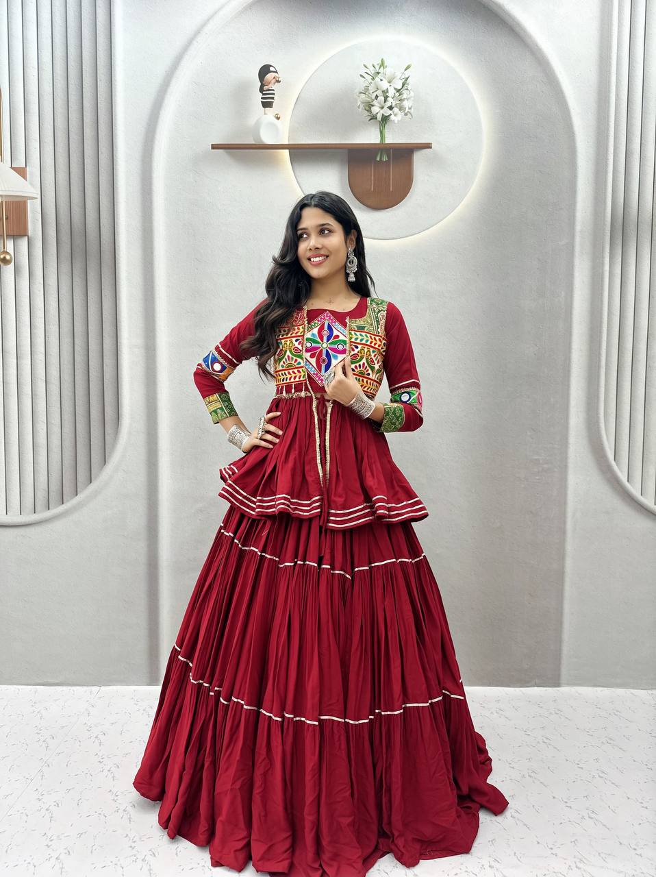 Navratri Special 9-Meter Flair Pure Cotton Gamthi Work Lehenga Choli