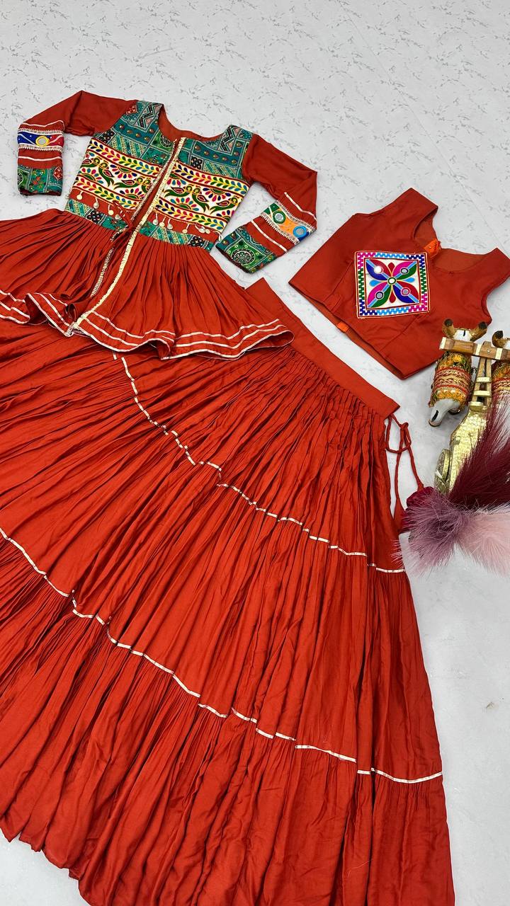 Navratri Special 9-Meter Flair Pure Cotton Gamthi Work Lehenga Choli