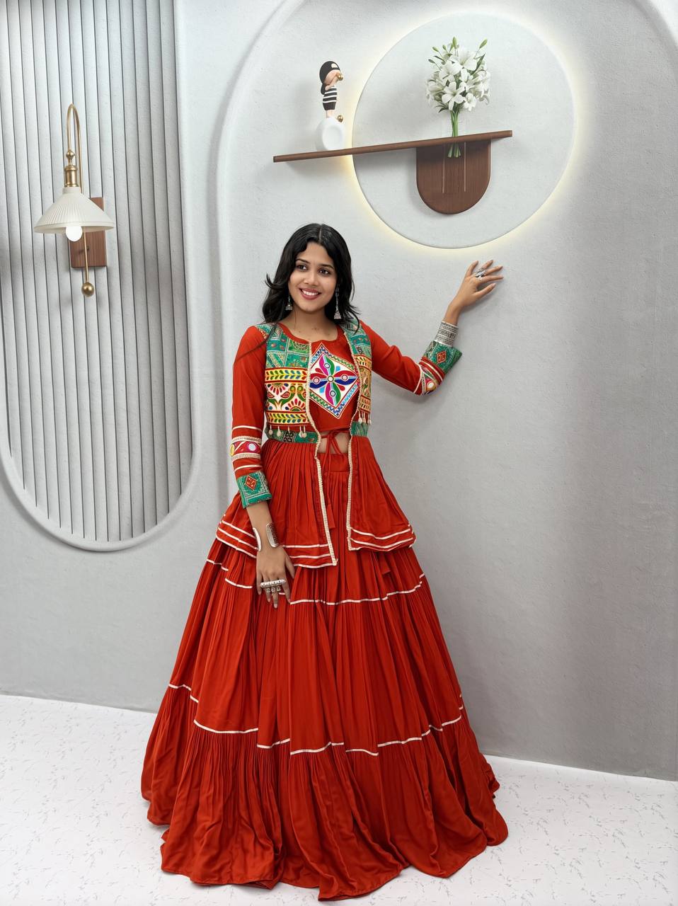 Navratri Special 9-Meter Flair Pure Cotton Gamthi Work Lehenga Choli