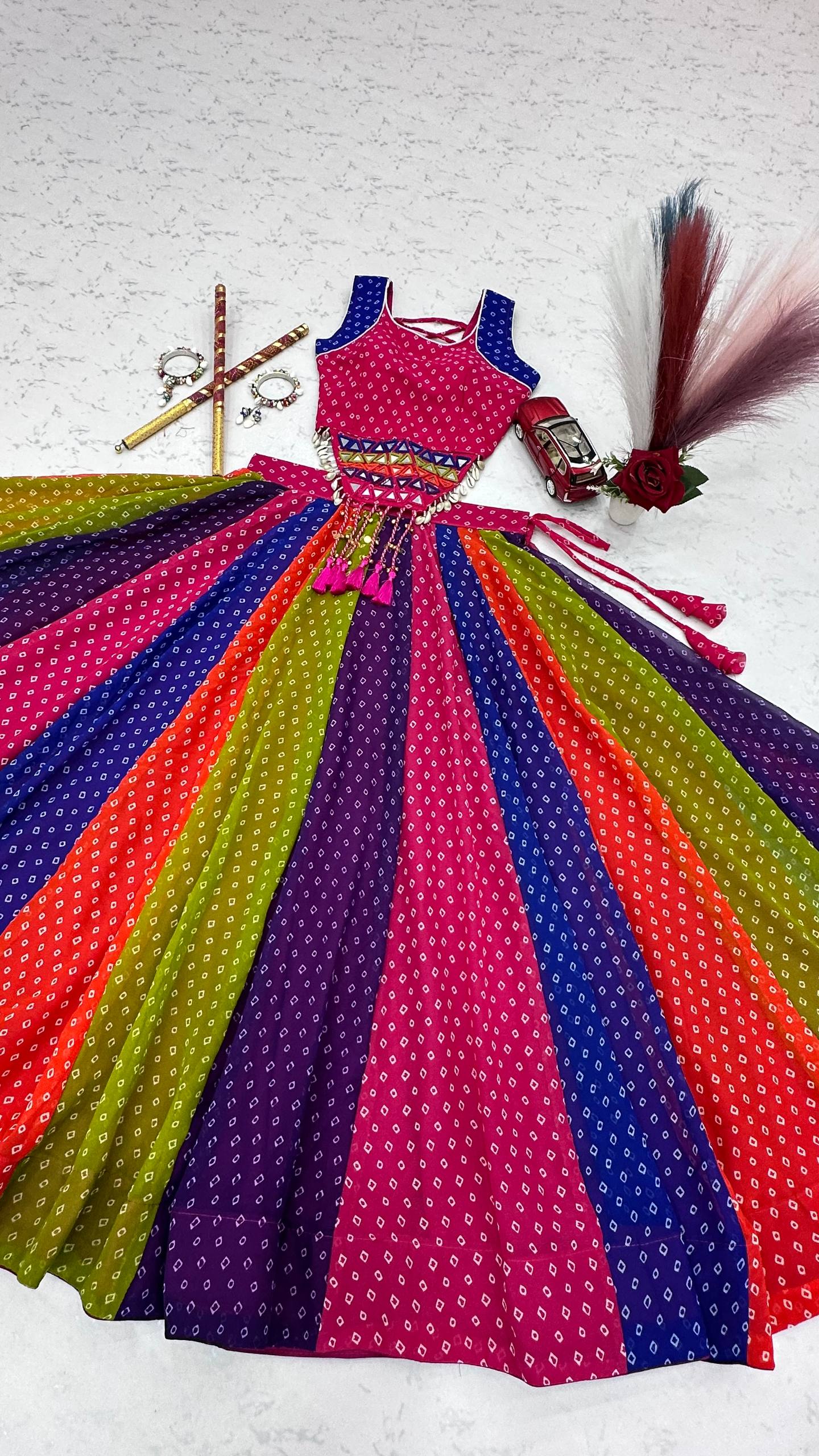 Handwork Real Kodi and Mirror Work Georgette Chaniya Choli Set