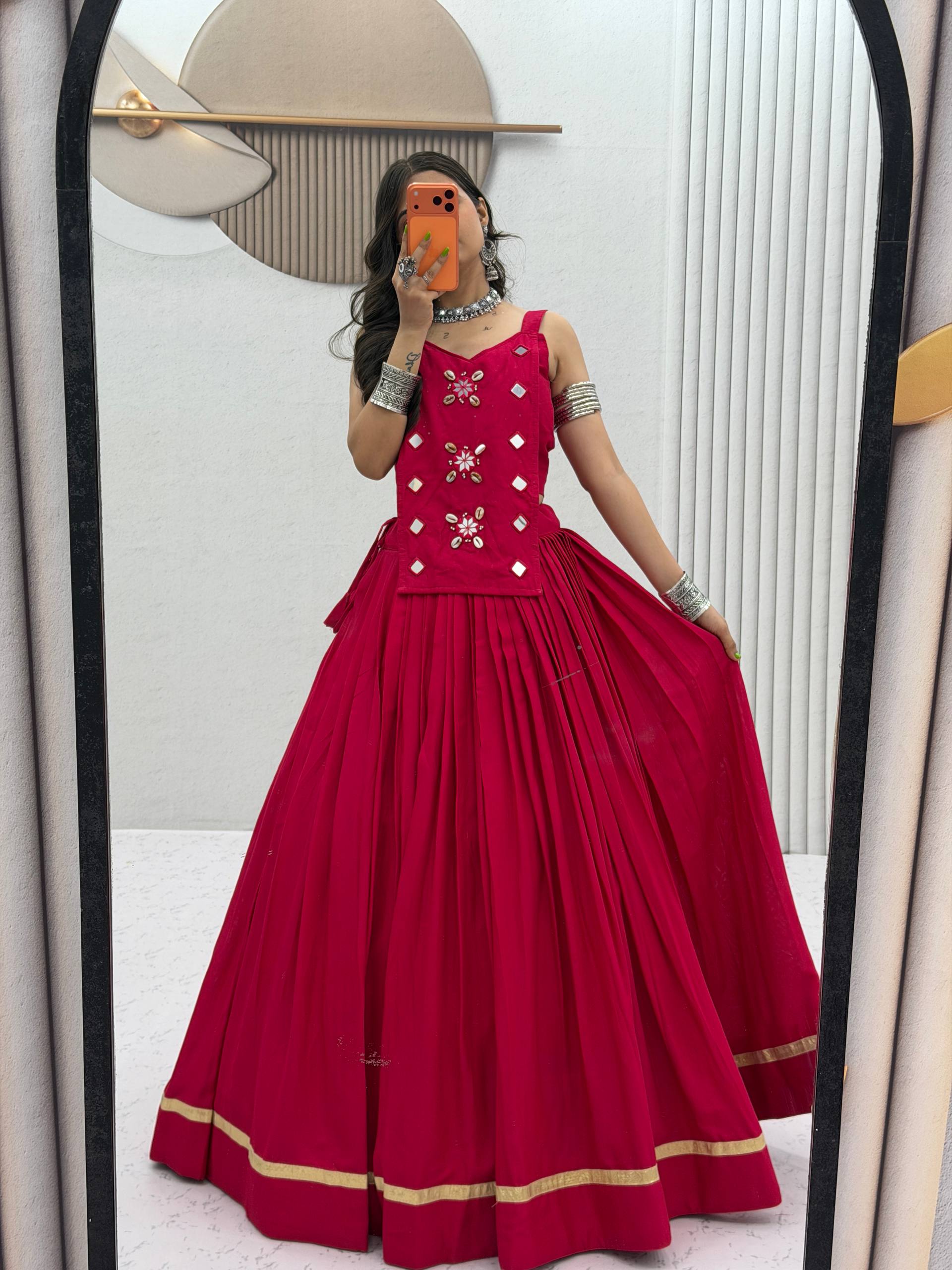 Traditional Garba Wear Pure Cotton Lehenga Choli with Custom Margin