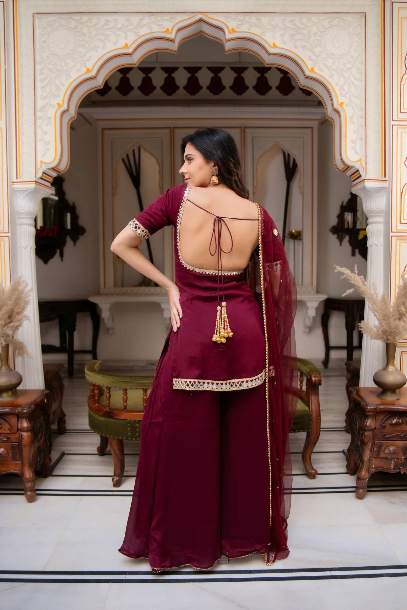 Premium Quality Double-Sided Mirror Work Kurti and Plazzo Set