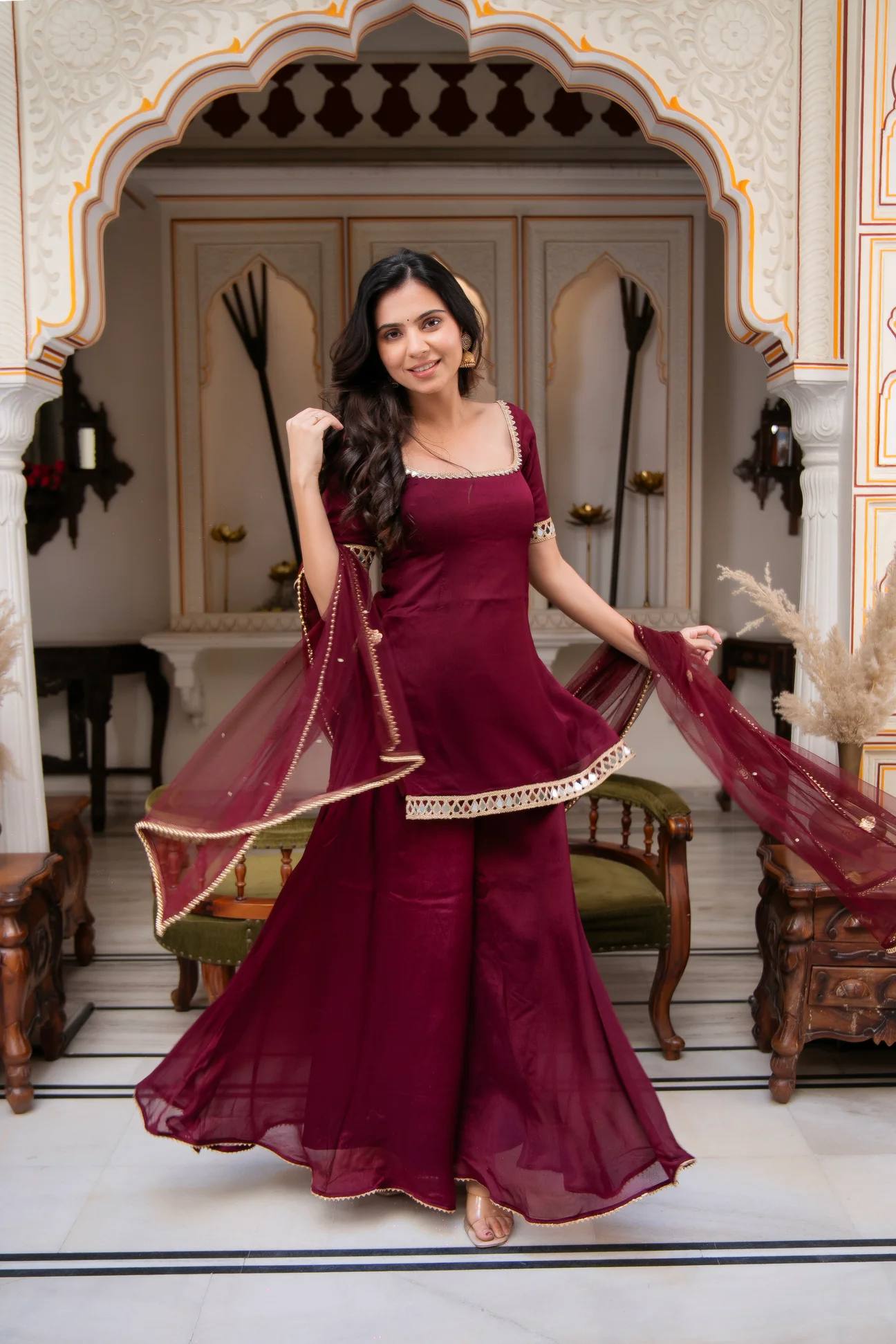 Premium Quality Double-Sided Mirror Work Kurti and Plazzo Set