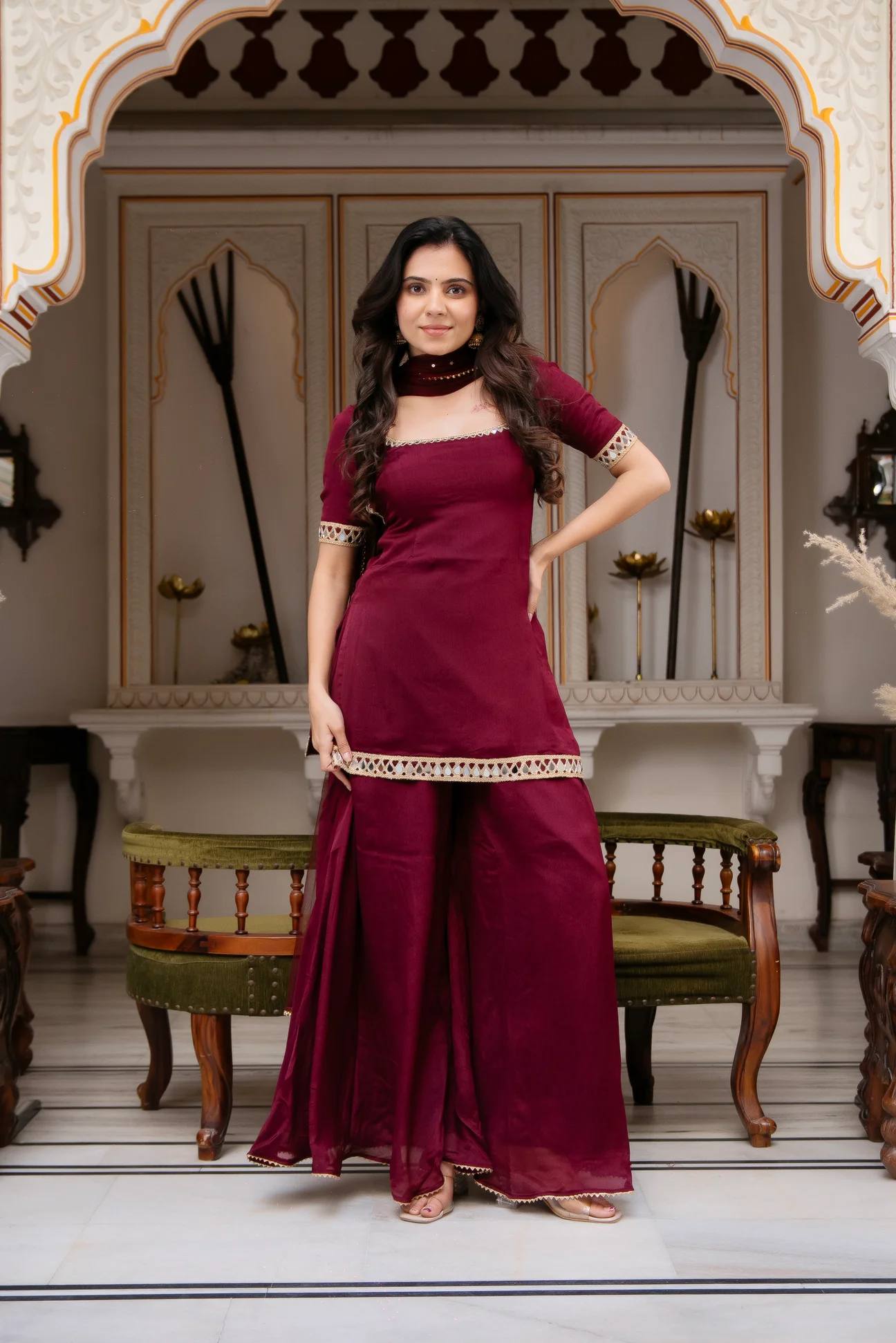 Premium Quality Double-Sided Mirror Work Kurti and Plazzo Set