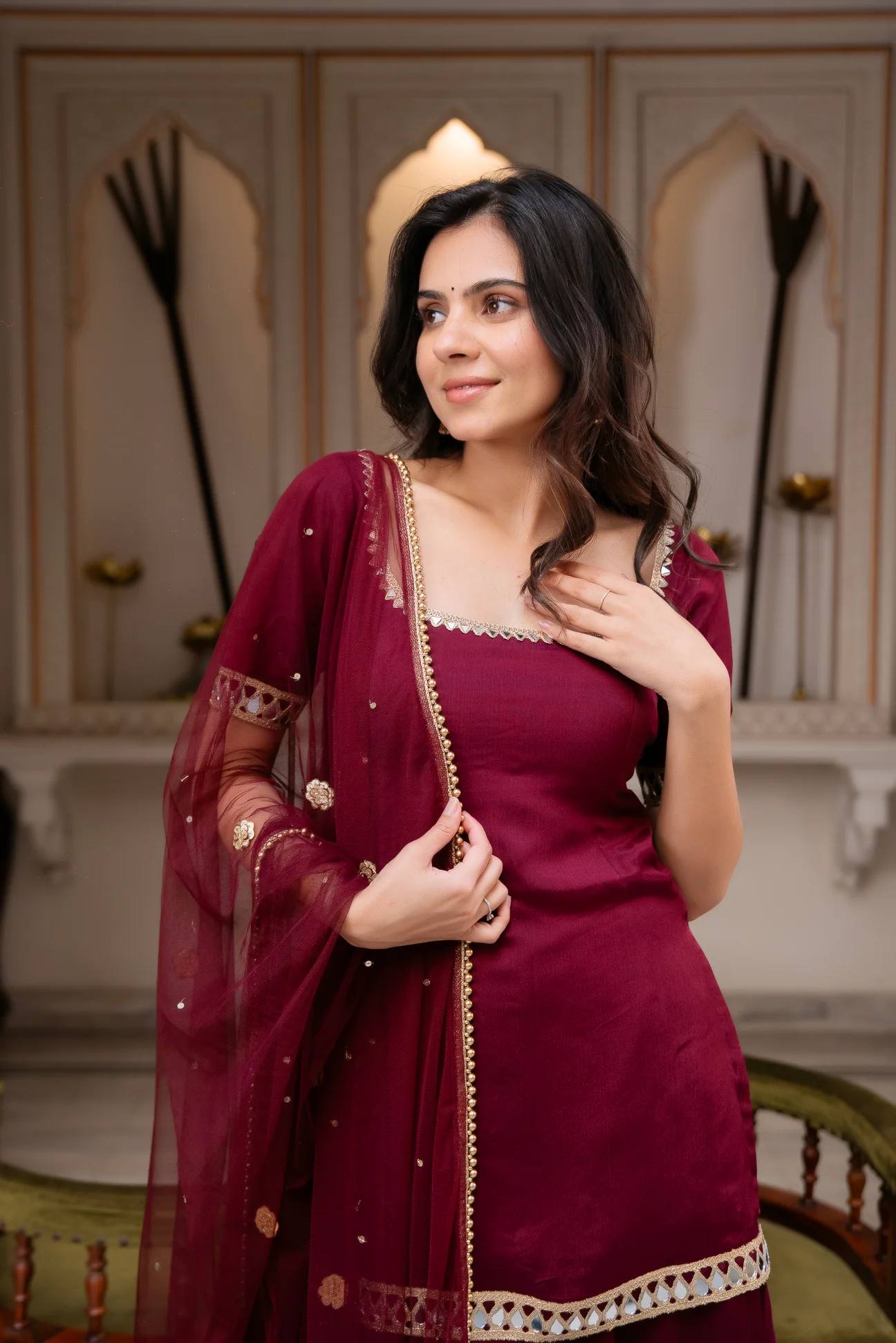 Premium Quality Double-Sided Mirror Work Kurti and Plazzo Set