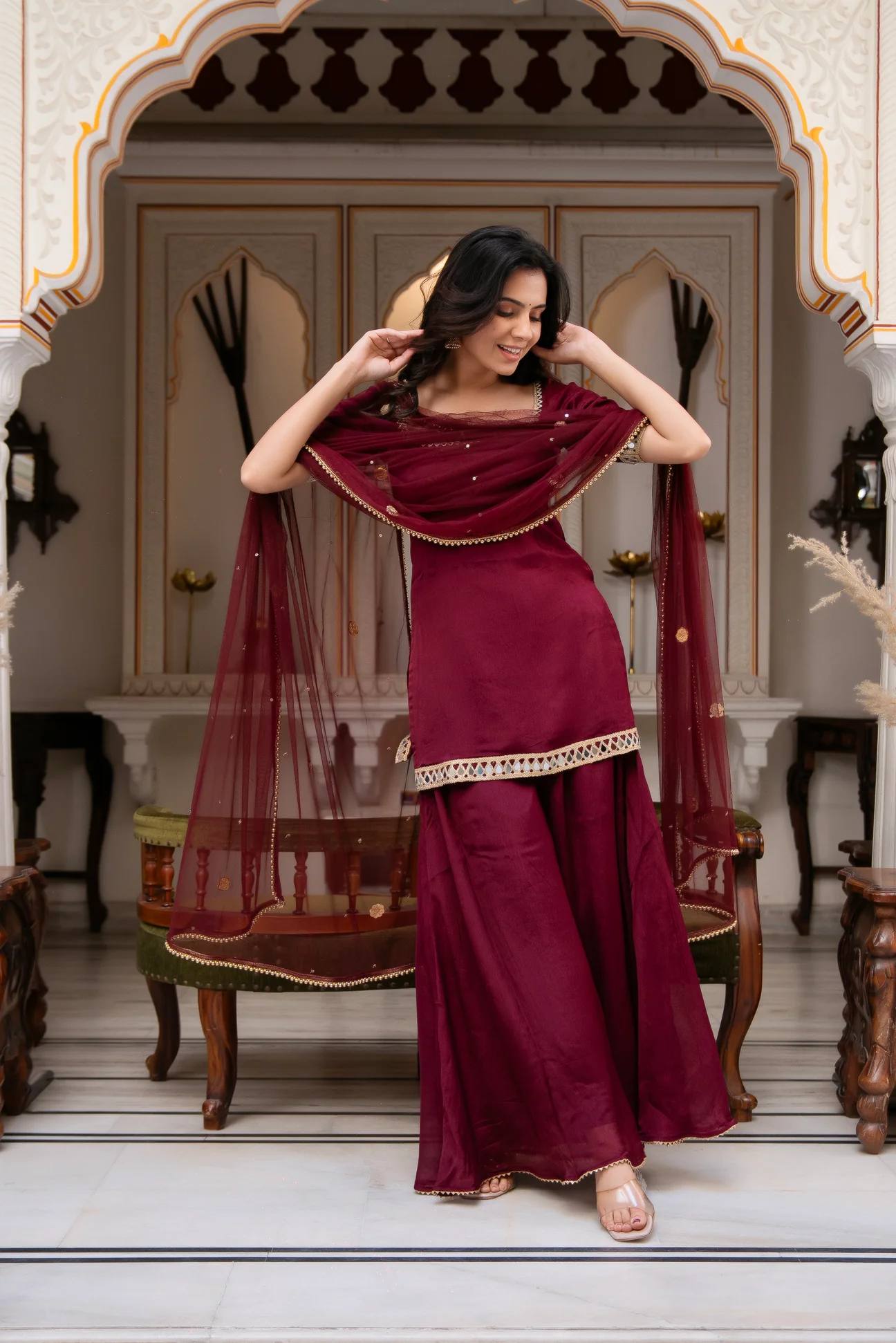 Premium Quality Double-Sided Mirror Work Kurti and Plazzo Set