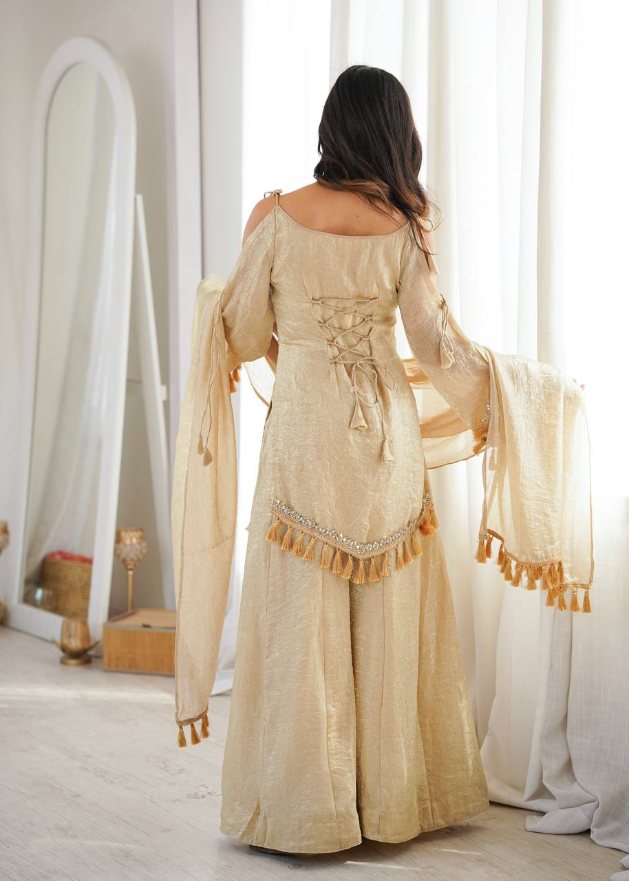 Premium Doremon Crush Silk Plazzo Suit with Real Mirror Work