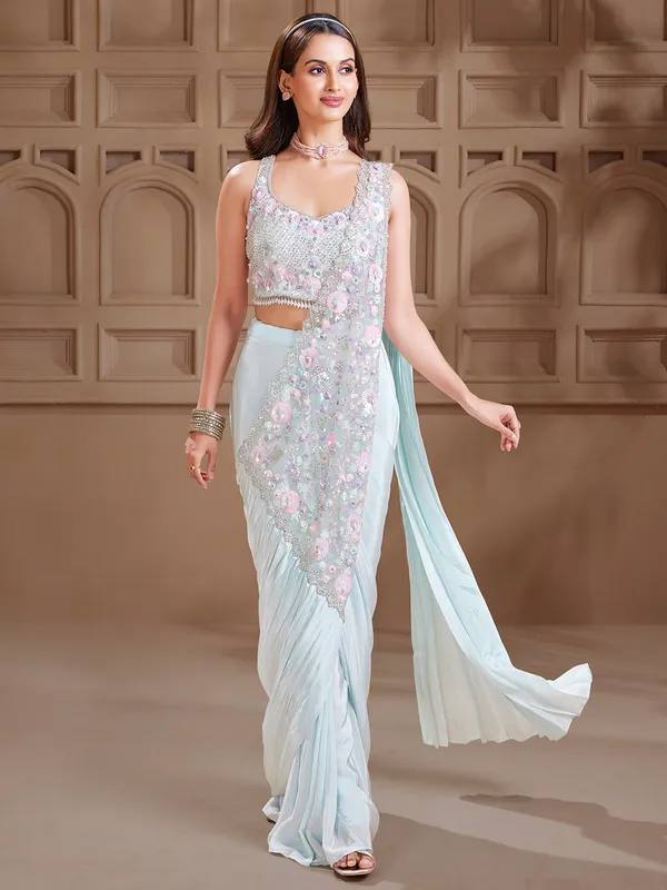 Premium Rangoli Silk Ready To Wear Saree with Embroidery & Beads Work | Stylish Party Wear Saree Set