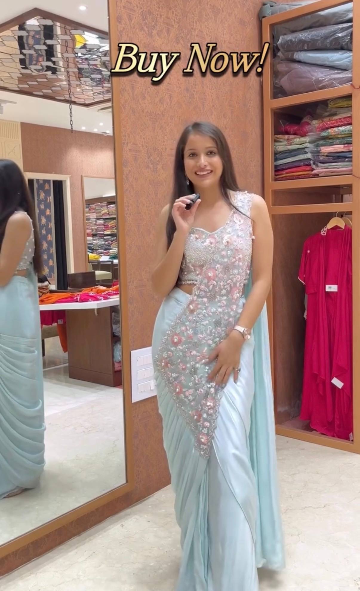 Premium Rangoli Silk Ready To Wear Saree with Embroidery & Beads Work | Stylish Party Wear Saree Set