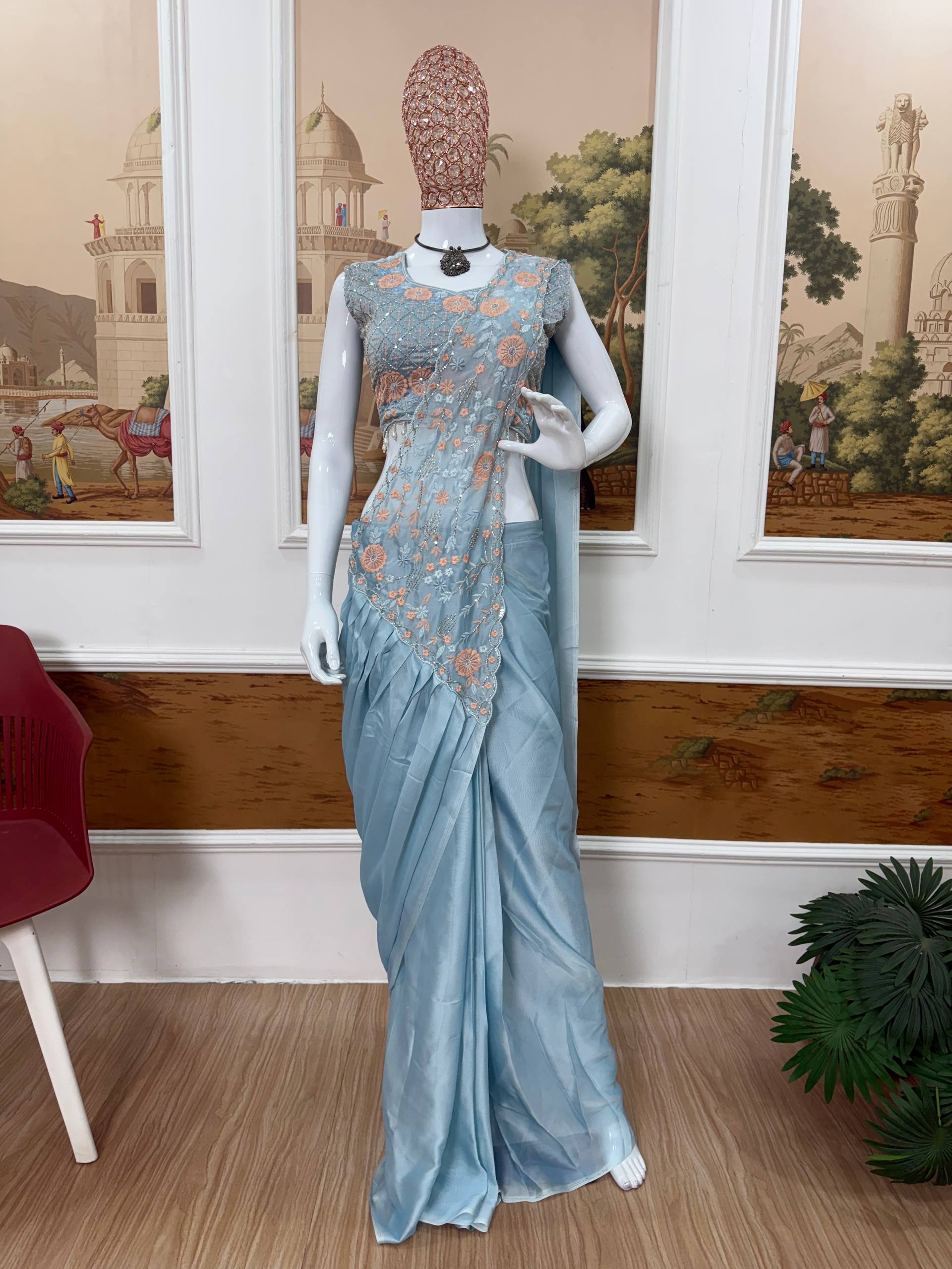 Premium Rangoli Silk Ready To Wear Saree with Embroidery & Beads Work | Stylish Party Wear Saree Set