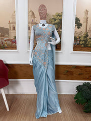 Premium Rangoli Silk Ready To Wear Saree with Embroidery & Beads Work | Stylish Party Wear Saree Set