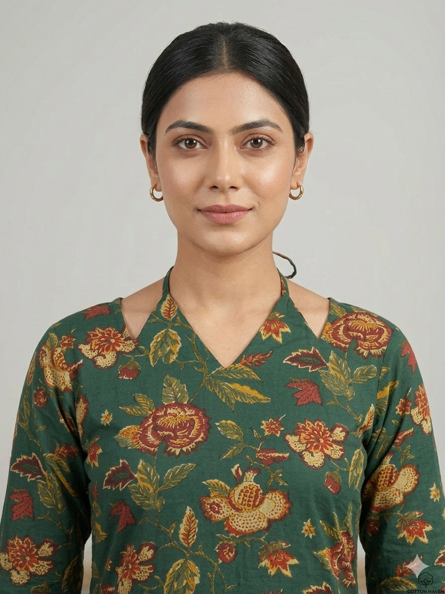 Casual Wear Green Printed Cotton Tunic for Women