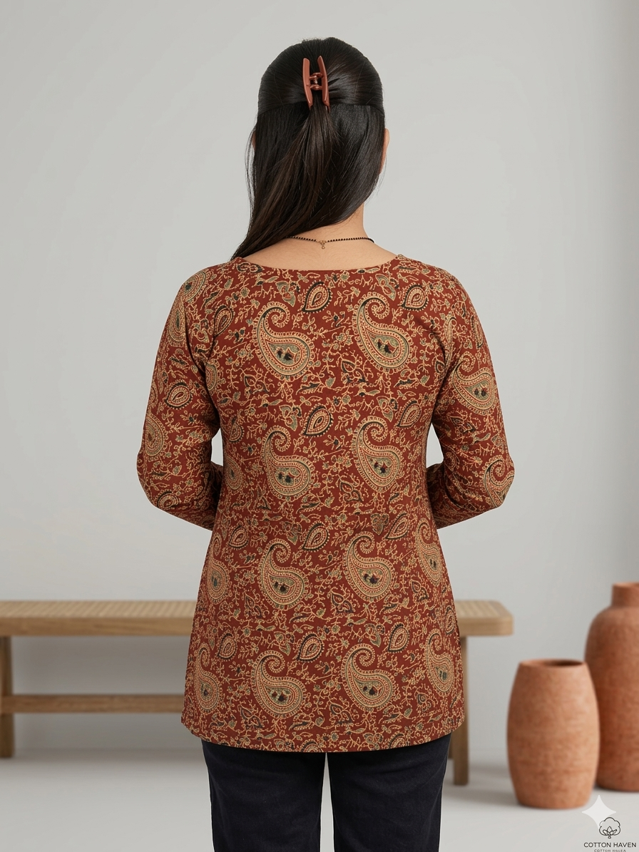Daily Wear Pure Cotton Digital Printed Tunic – Red Colour