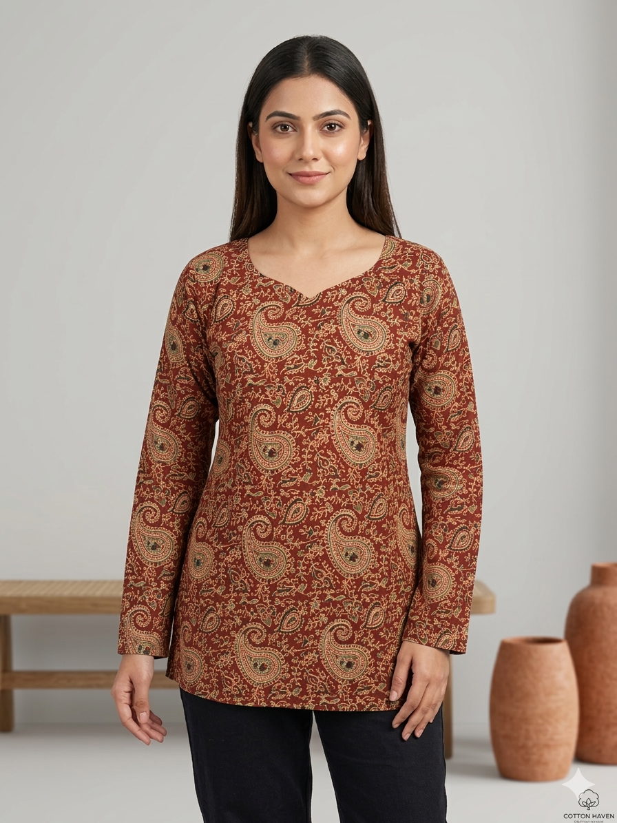 Daily Wear Pure Cotton Digital Printed Tunic – Red Colour