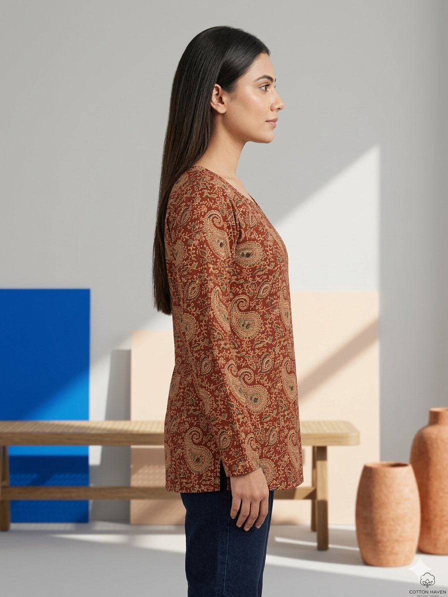Daily Wear Pure Cotton Digital Printed Tunic – Red Colour