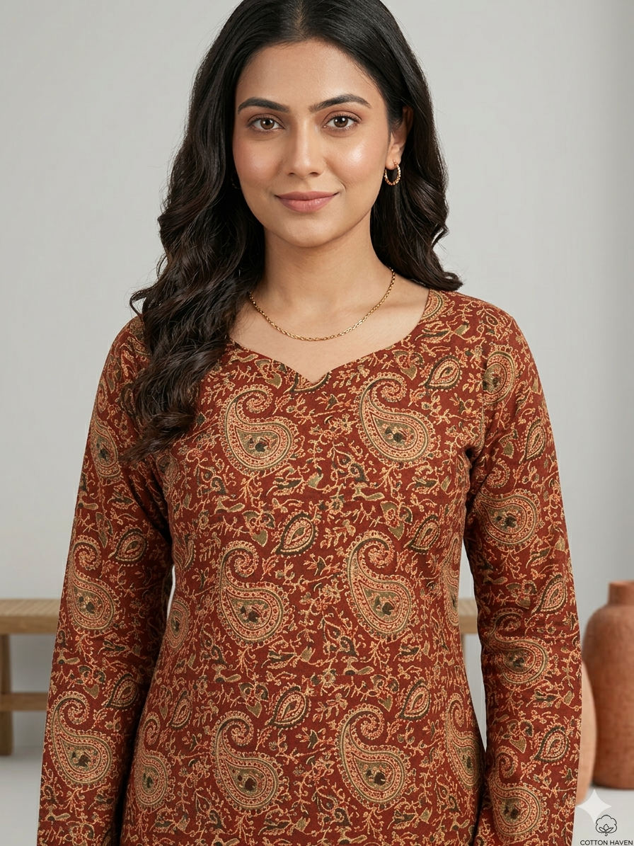 Daily Wear Pure Cotton Digital Printed Tunic – Red Colour