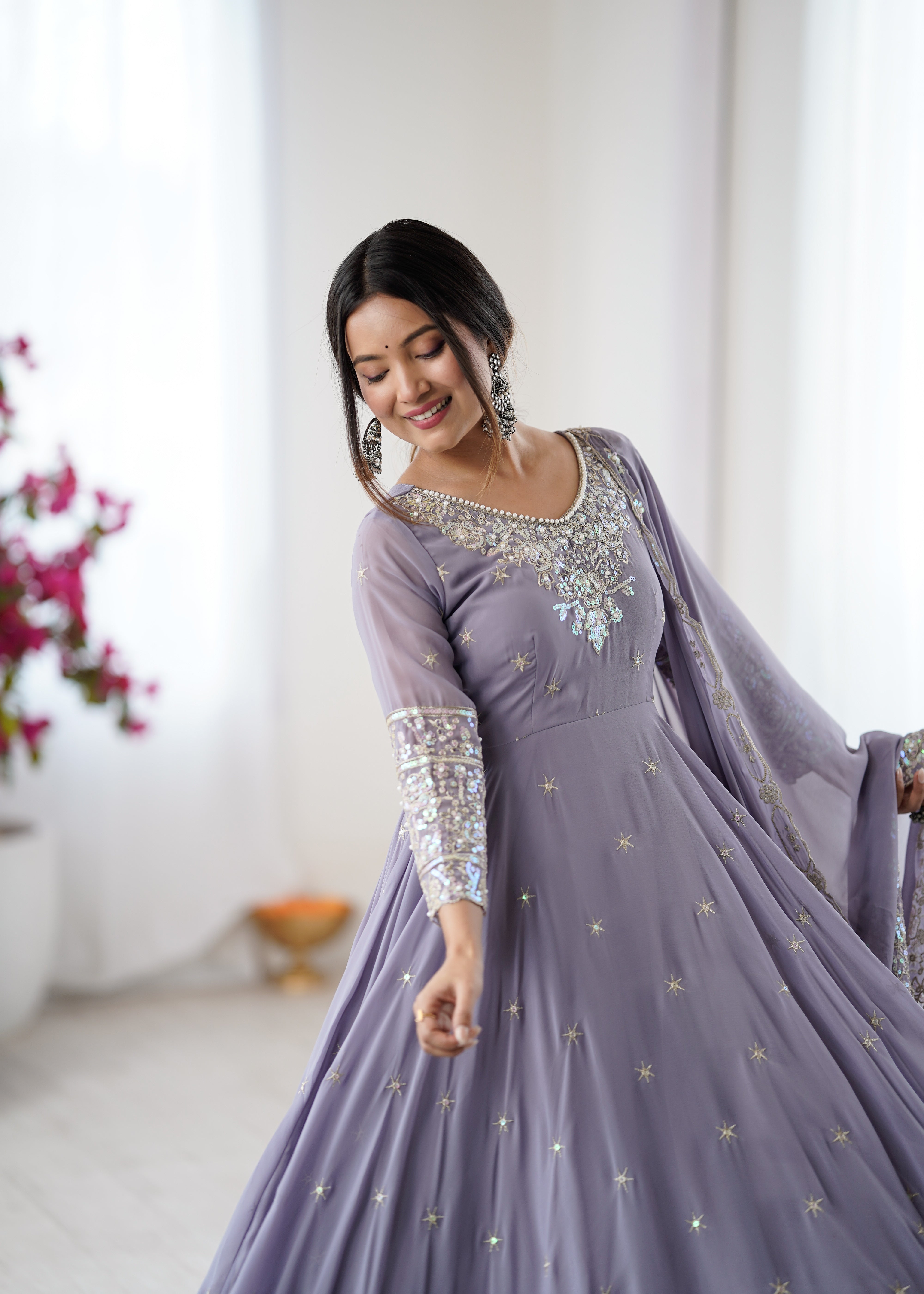 Elegant Embroidered Rembo Sequence Designer Anarkali Three Piece Set