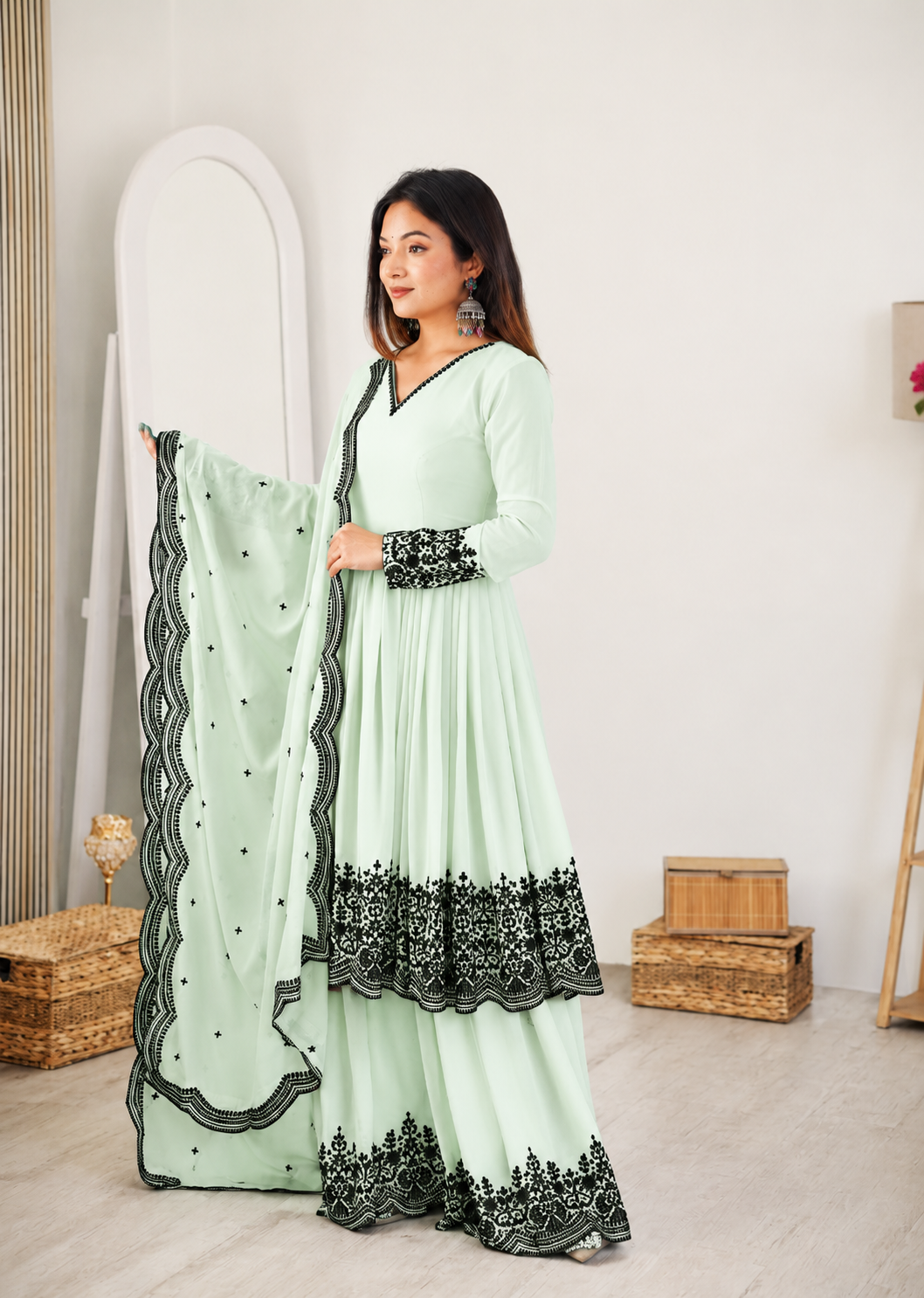 Latest Faux Georgette 3 Piece Suit Set with Embroidery Work | Ready To Wear Ethnic Outfit for Women