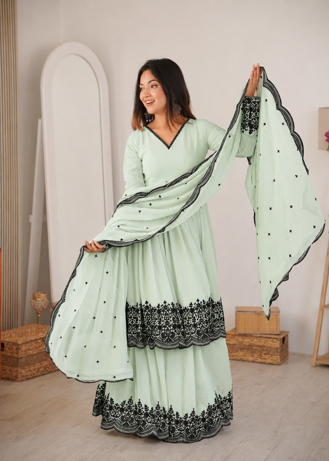Latest Faux Georgette 3 Piece Suit Set with Embroidery Work | Ready To Wear Ethnic Outfit for Women