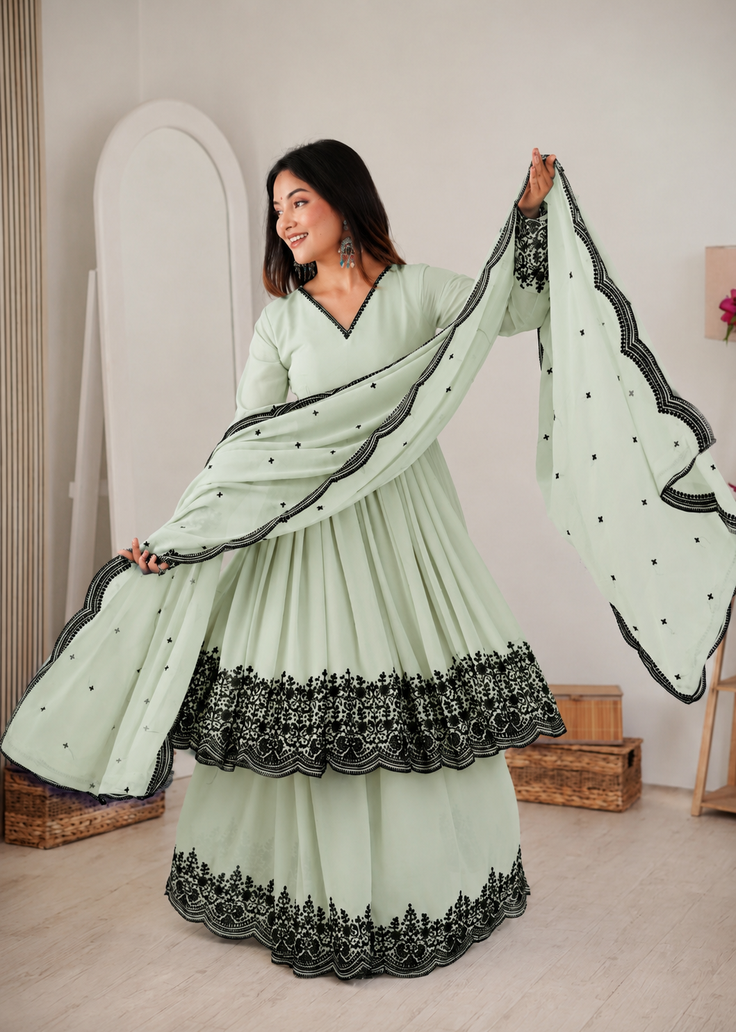 Latest Faux Georgette 3 Piece Suit Set with Embroidery Work | Ready To Wear Ethnic Outfit for Women