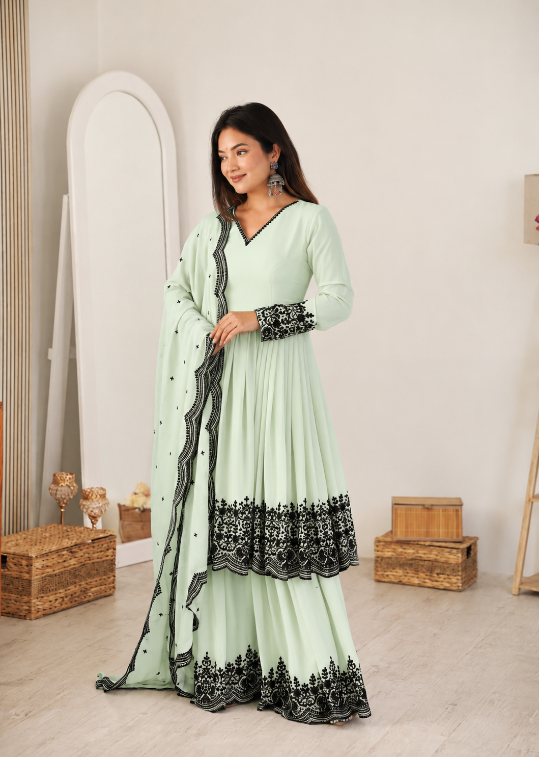 Latest Faux Georgette 3 Piece Suit Set with Embroidery Work | Ready To Wear Ethnic Outfit for Women