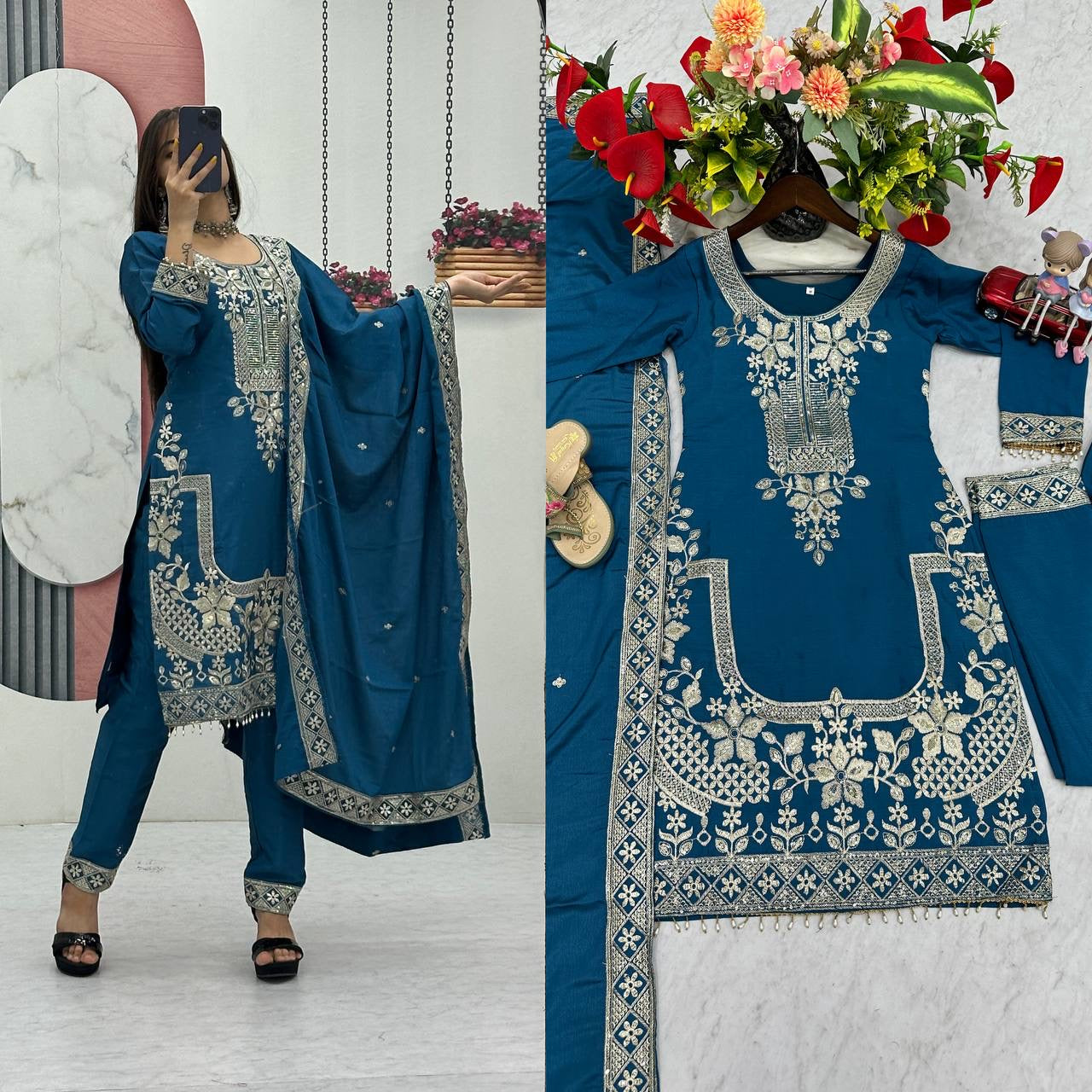 New Designer Party Wear suit-Pent and Dupatta Set