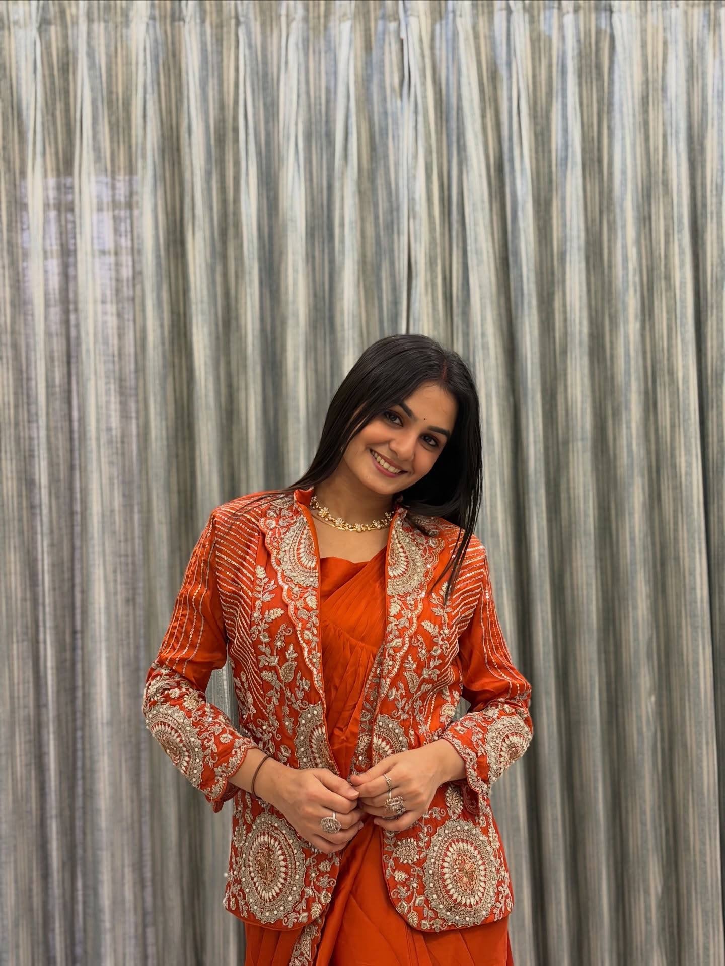 NEW SUPERHIT TRENDING READY TO WEAR SAREE WITH FULLY EMBROIDERED STYLIST BLOUSE AND KOTI ON RANGOLI FABRIC
